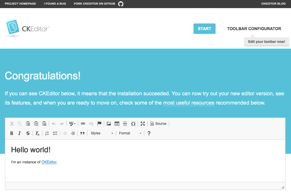 CKEditor sample available in each installation package